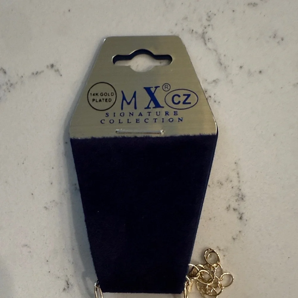 CZ Padlock Pendant Necklace in 14K Gold Plated NWT